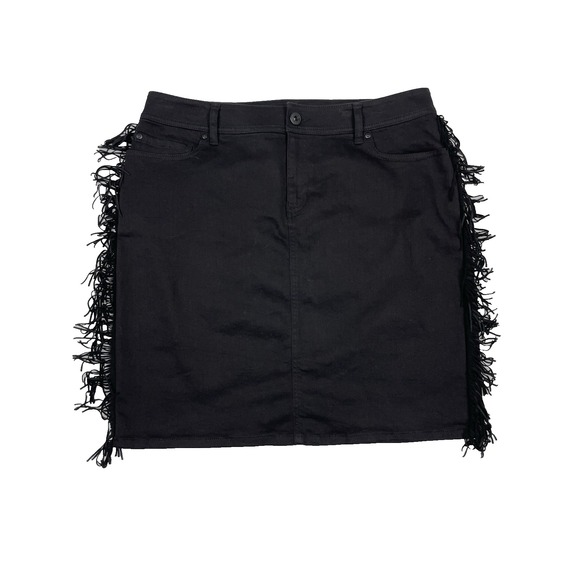 INC International Concepts Dresses & Skirts - INC International Concepts Women's Fringe-Trim Denim Black Skirt Size 14 Western